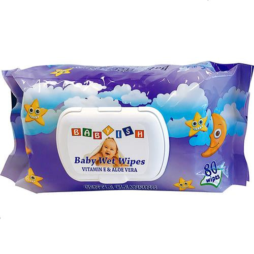 Babyish Baby Wet Wipes Vitamin E & Aloe Vera Purple (Pack of 80)