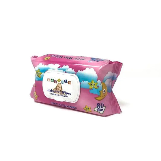 Babyish Baby Wet Wipes Vitamin E & Aloe Vera Pink (Pack of 80)