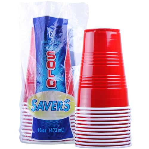 Red Solo Plastic Cups 16oz (Pack of 12)