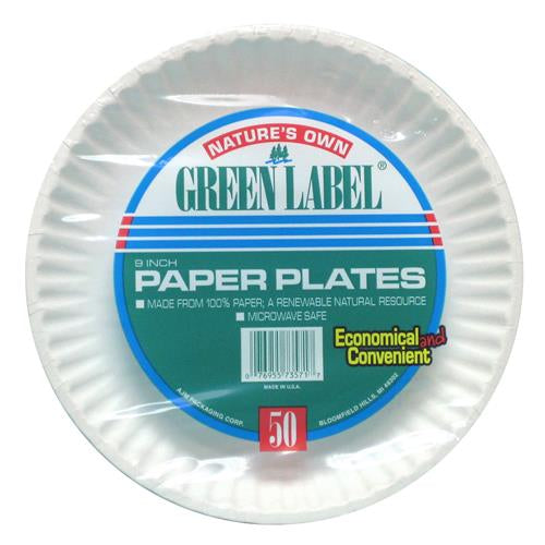 Natures Own Green Label 9” Paper Plates (Pack of 50)