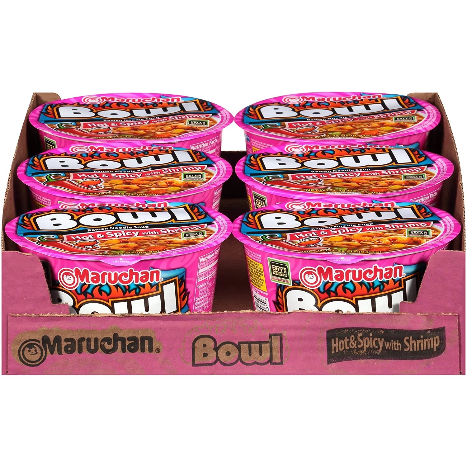 Maruchan Bowl Hot & Spicy With Shrimp Flavor 3.31oz (Pack of 6)