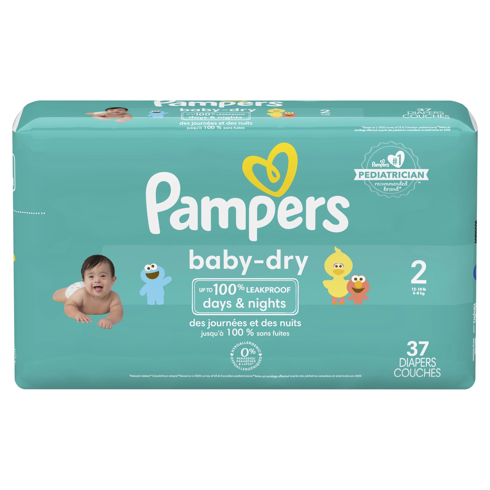 Pampers Size 2 Baby Dry 12-18lb Diapers 37 Count (Pack of 4)