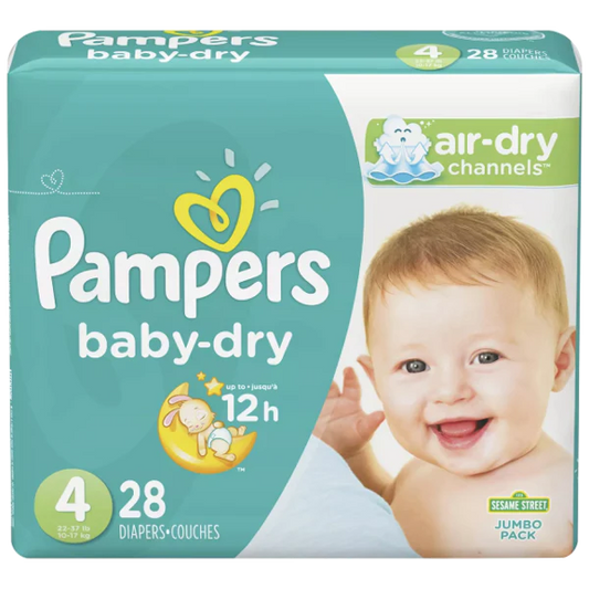 Pampers Size 4 Baby Dry 22-37lb Diapers 28 Count (Pack of 4)