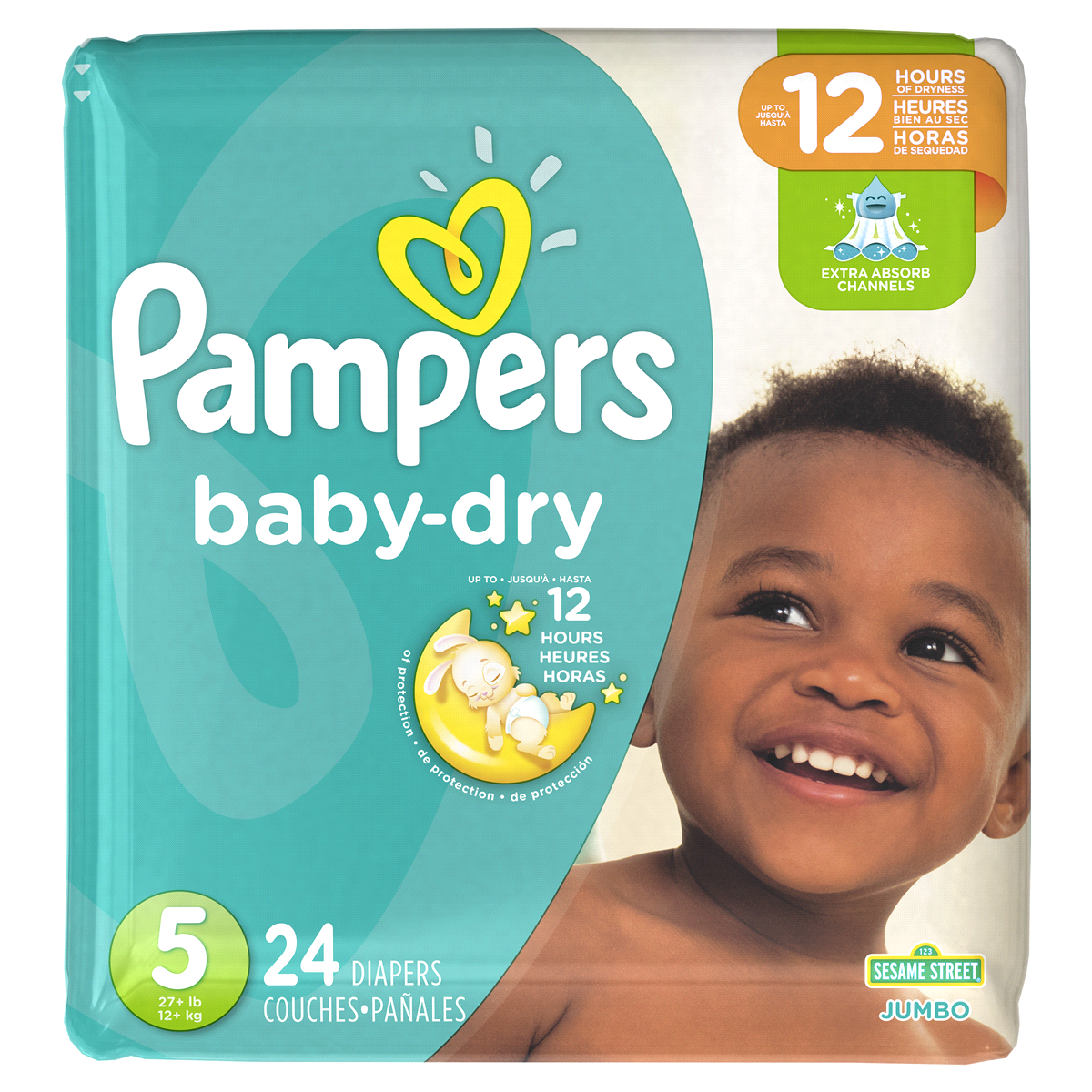Pampers Size 5 Baby Dry 27+lb Diapers 24 Count (Pack of 4)
