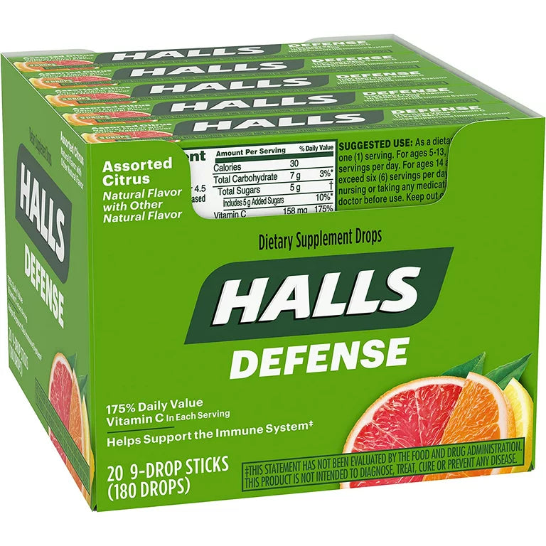 Halls Defense Assorted Citrus 9 Drops 20 Count