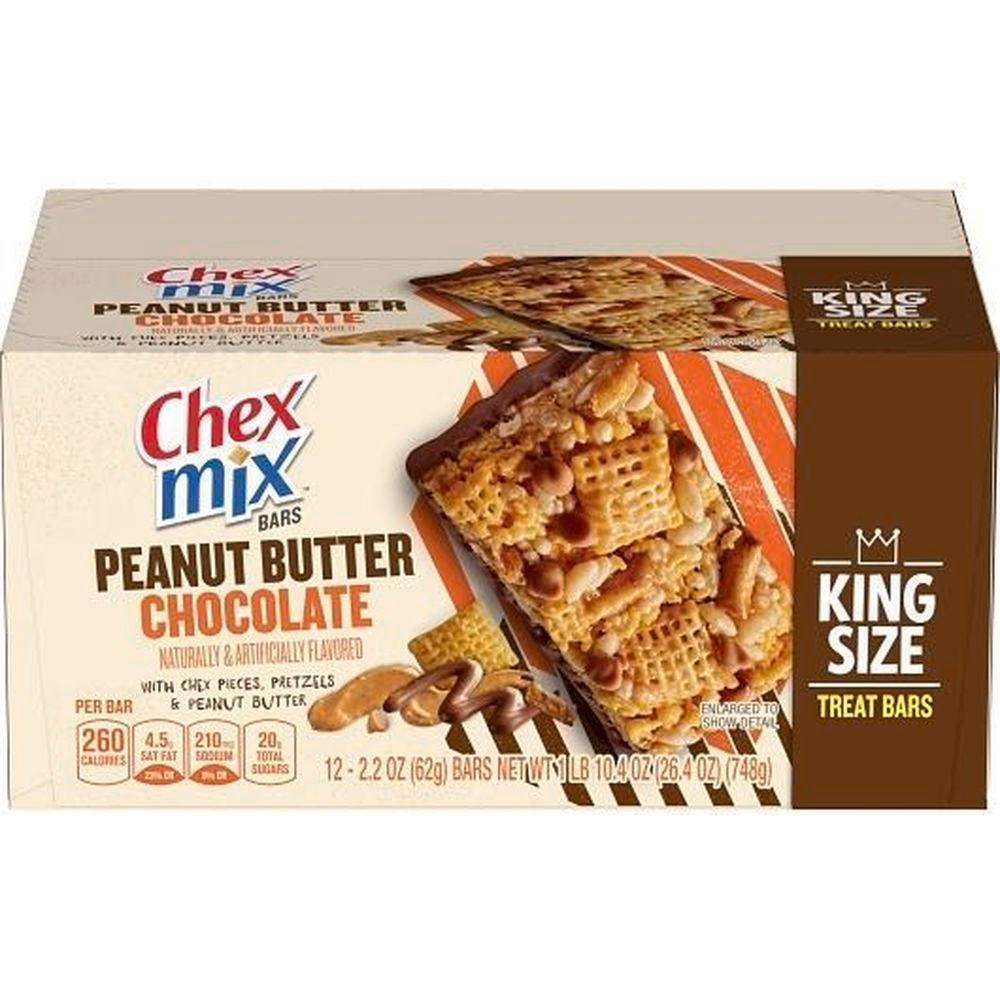 Chex Mix Treat Bar Peanut Butter Chocolate King Size 2.2oz 12 Count