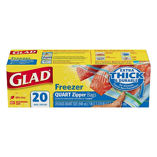 Glad Freezer Quart Zipper Bags 20 Bags 12 Count