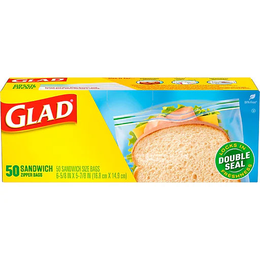 Glad Sandwich Zipper Bags 50 Bags 12 Count