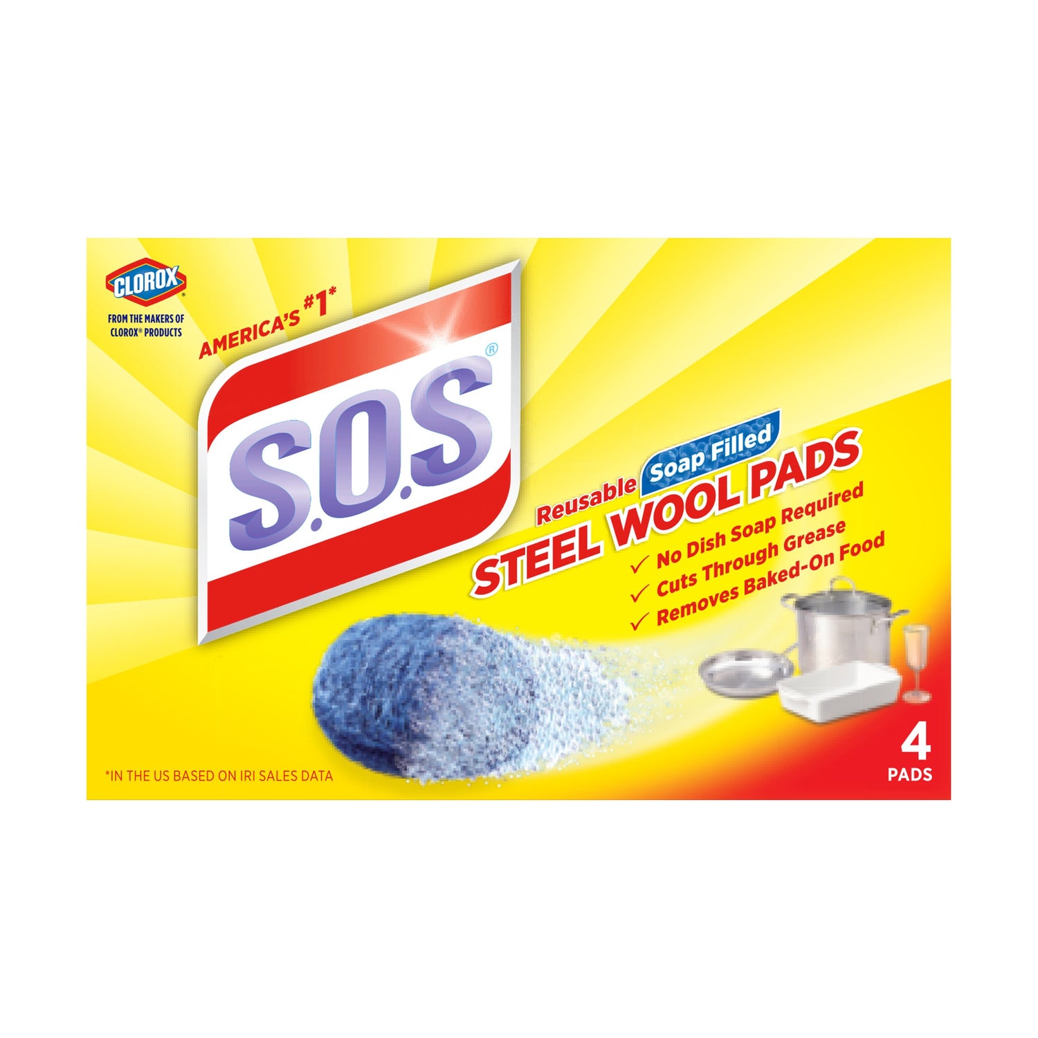 Clorox S.O.S Reusable Soap Filled Steel Wool Pads 4 Pads 24 Count