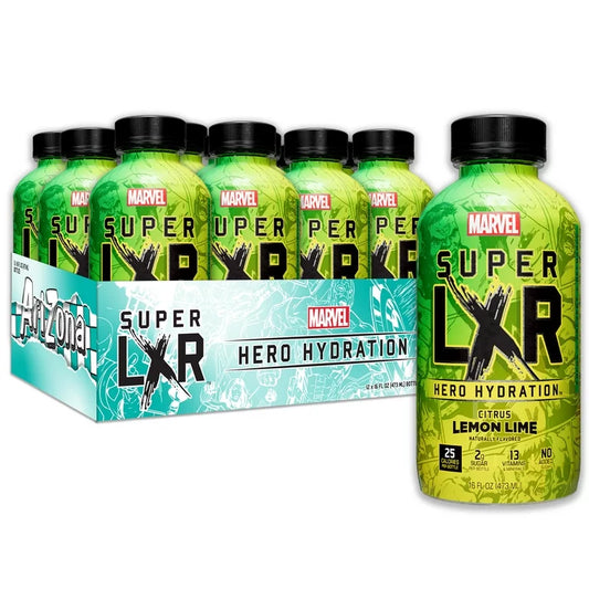 Arizona Marvel Super LXR Hero Hydration Lemon Lime 16oz 12 Count
