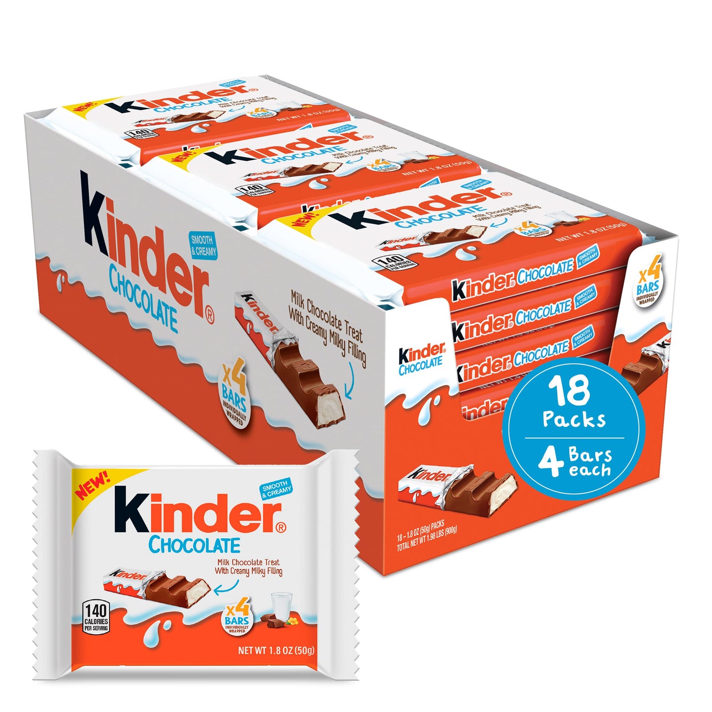 Kinder Chocolate Bar 1.8oz 18 Count