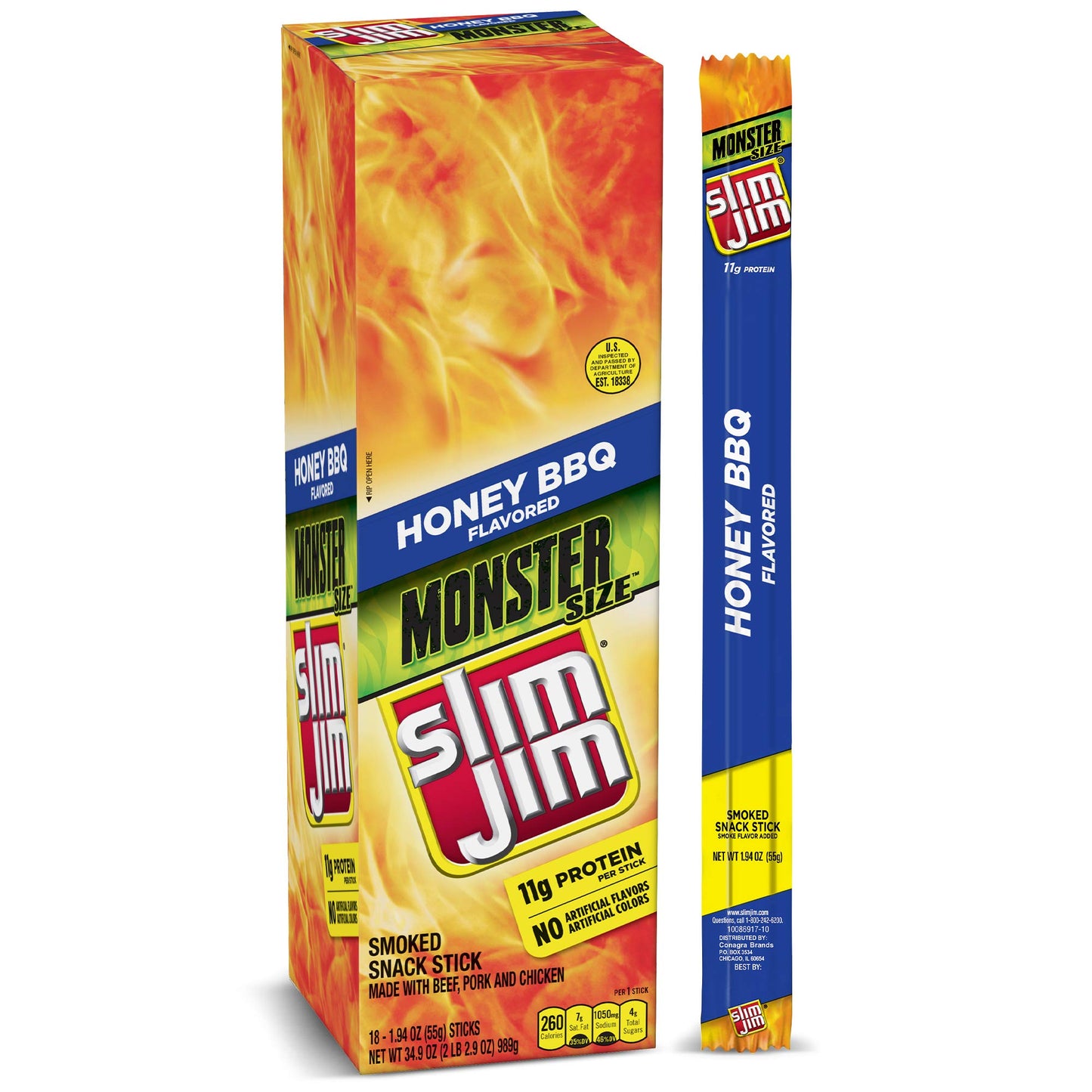 Slim Jim Monster Honey BBQ 1.94oz 18 Count