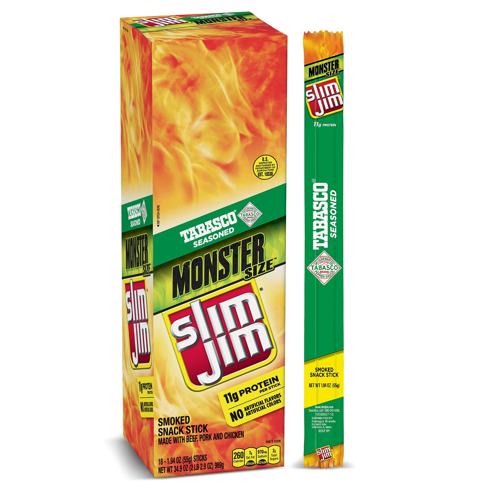 Slim Jim Monster Tabasco 1.94oz 18 Count