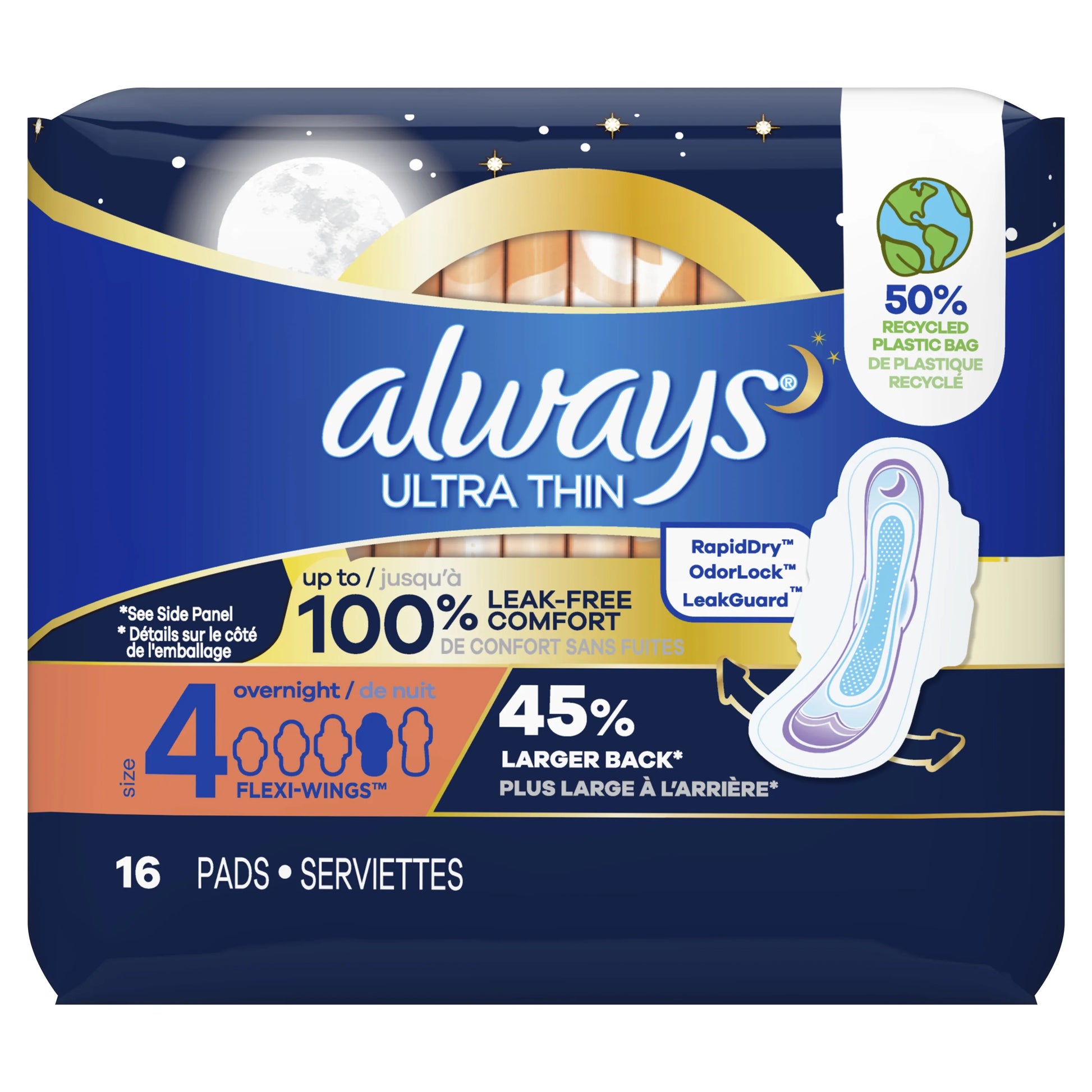 Always Ultra Thin Size 4 Overnight Pads 16 Count