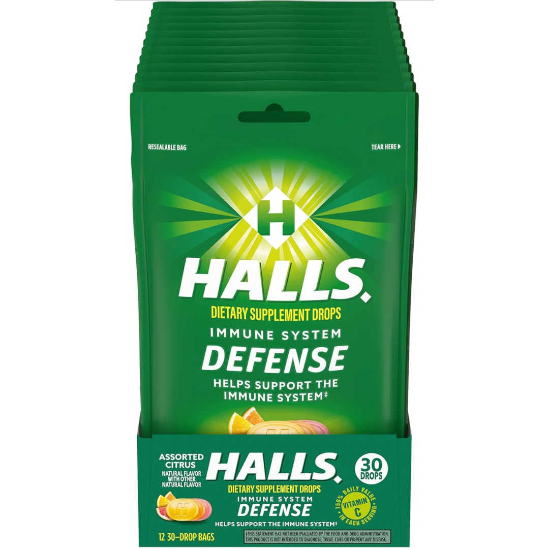 Halls Defense Assorted Citrus 30 Drops 12 Count