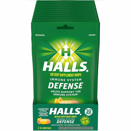 Halls Defense Assorted Citrus 30 Drops 12 Count