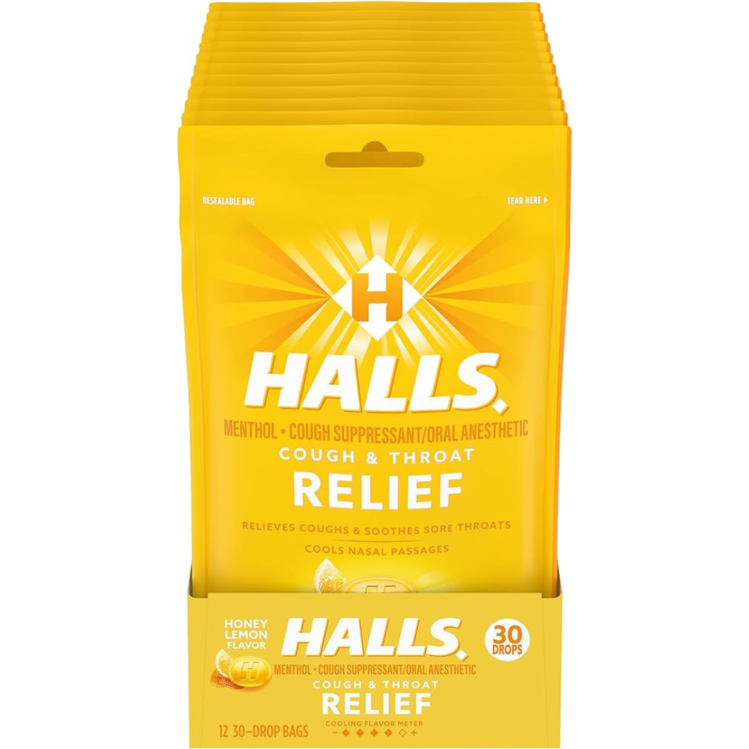 Halls Relief Honey Lemon 30 Drops 12 Count