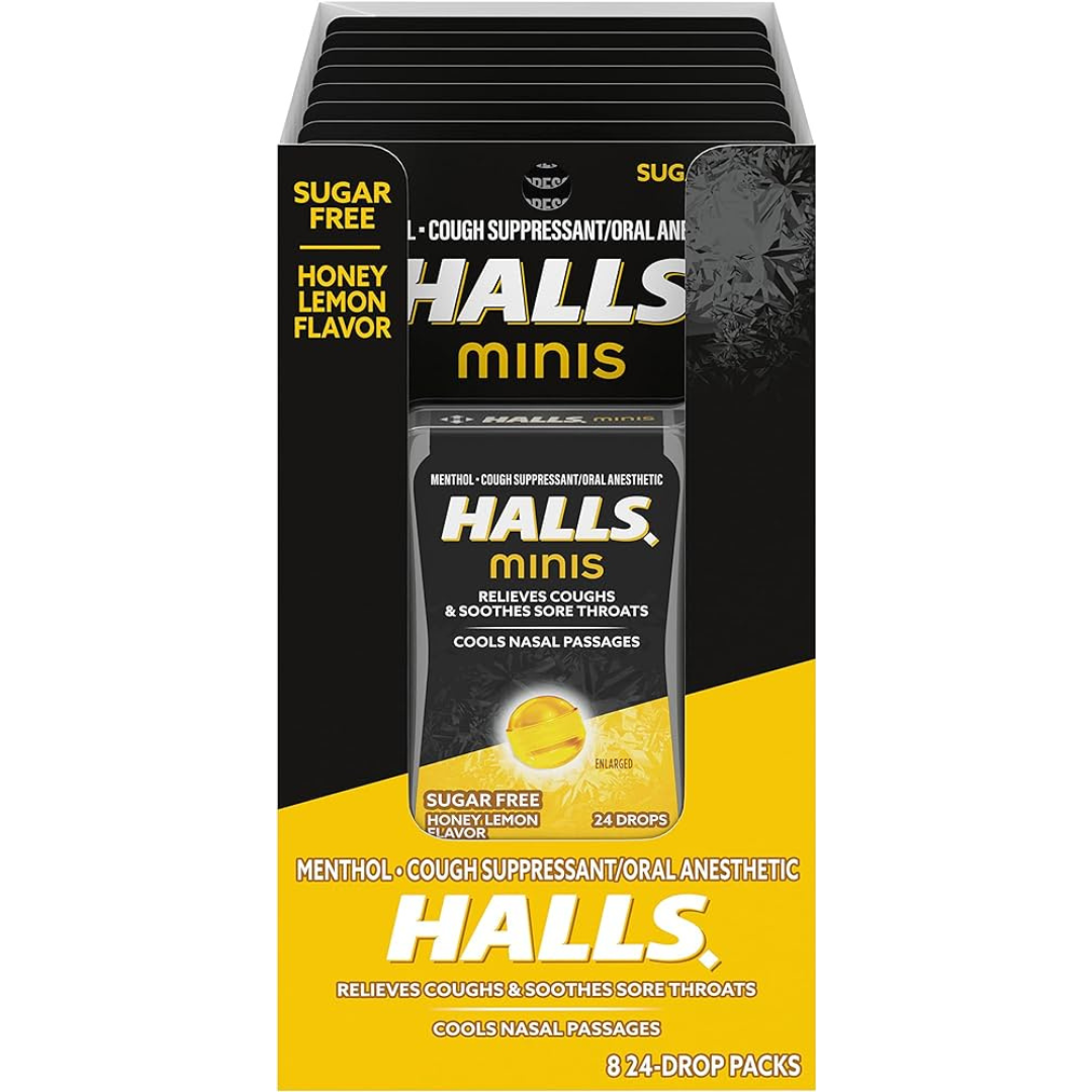 Halls Minis Sugar Free Honey Lemon 24 Drops 8 Count