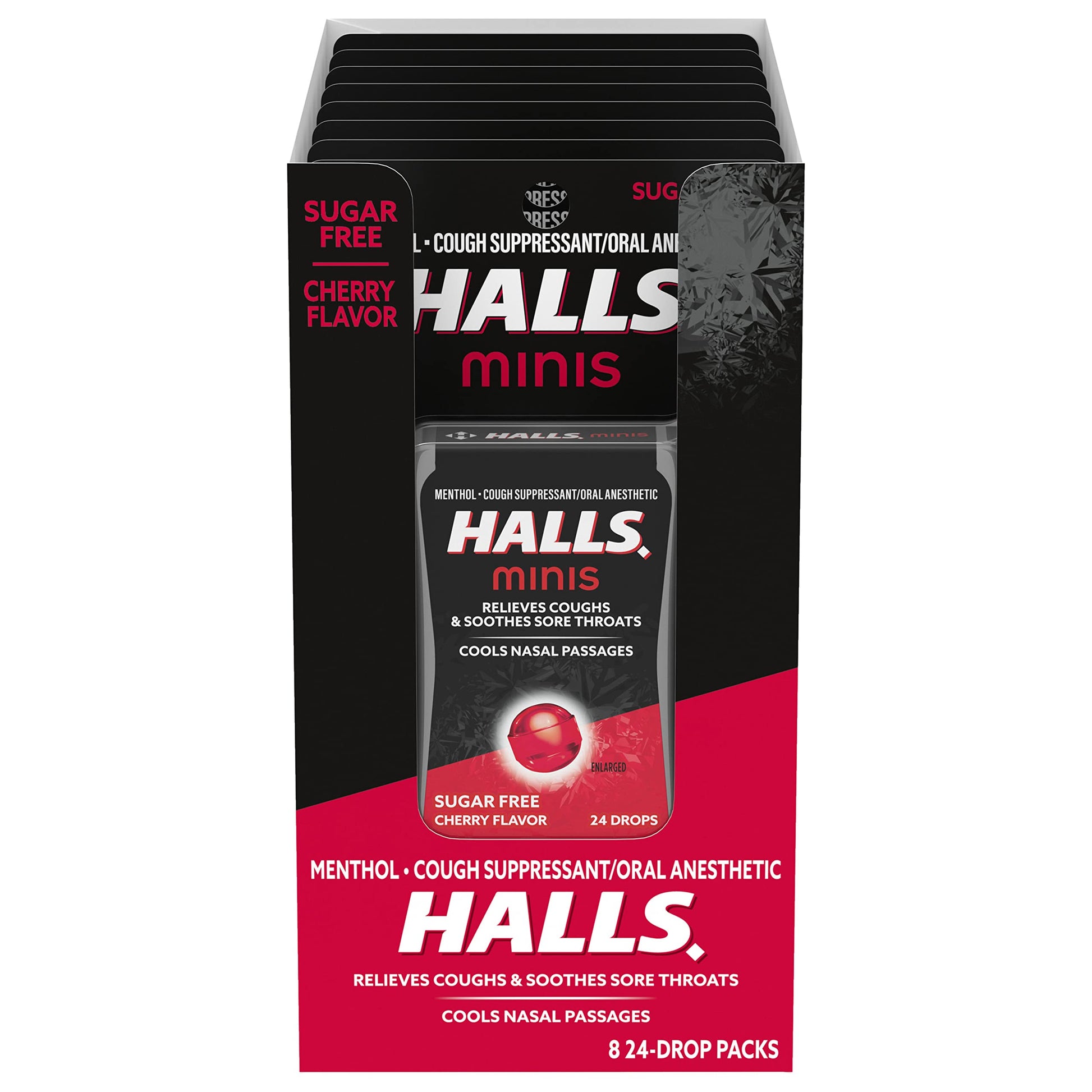 Halls Minis Sugar Free Cherry 24 Drops 8 Count