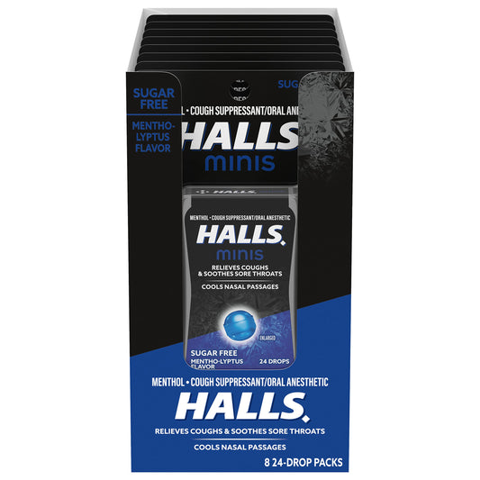 Halls Minis Sugar Free Mentho-Lyptus 24 Drops 8 Count