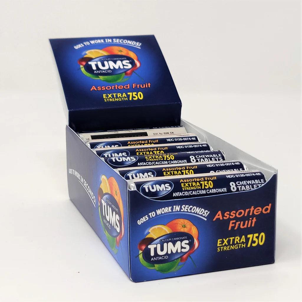 Tums Extra Strength Assorted Fruit 8 Tablets 12 Count