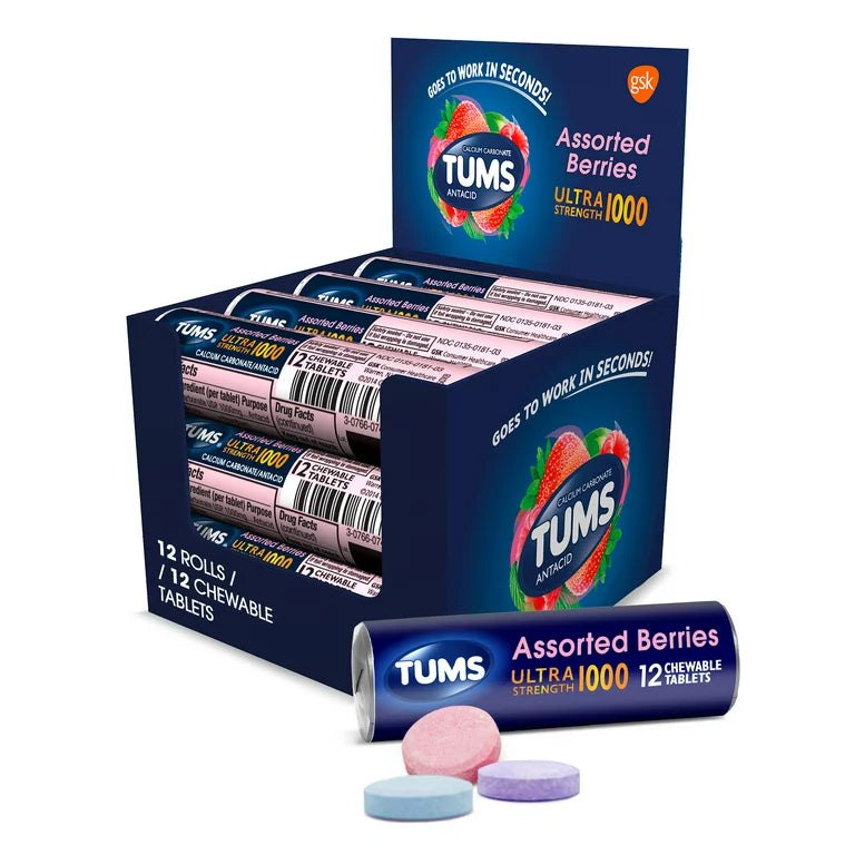 Tums Ultra Strength Assorted Berries 8 Tablets 12 Count