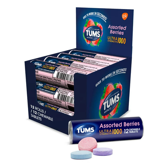 Tums Ultra Strength Assorted Berries 8 Tablets 12 Count