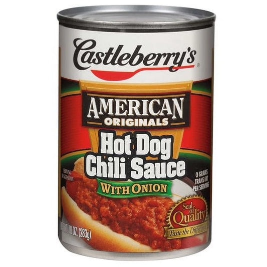 Castleberry’s Hot Dog Chili Sauce with Onion 10oz 24 Count