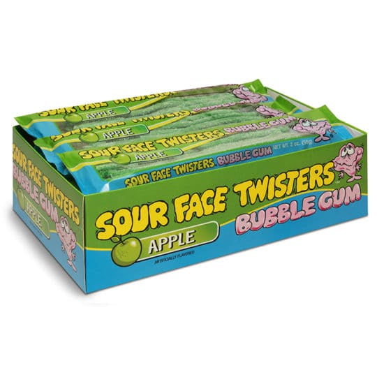 Face Twisters Sour Bubble Gum Green Apple 2oz 12 Count