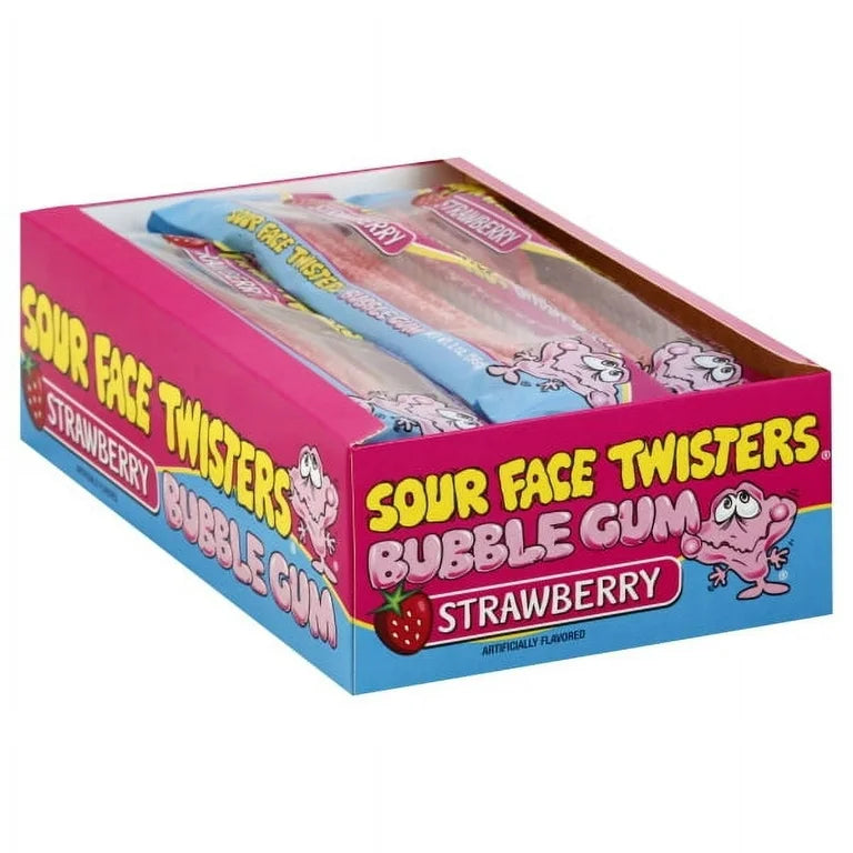 Face Twisters Sour Bubble Gum Strawberry 2oz 12 Count