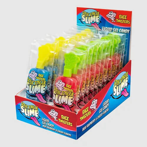 Face Twisters Sour Tongue Slime Blue Raspberry & Cherry 1.9oz 24 Count