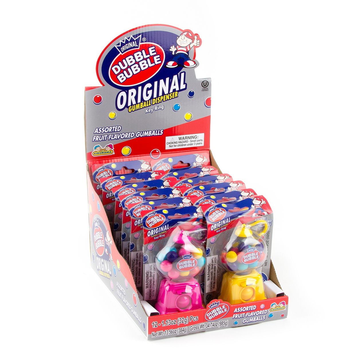 Dubble Bubble Original Gumball Dispenser Key-Ring 1.13oz 12 Count