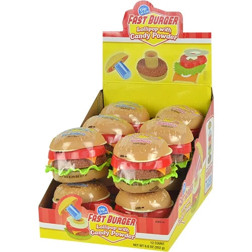 Fast Burger Lollipop with Candy Powder 0.74oz 12 Count